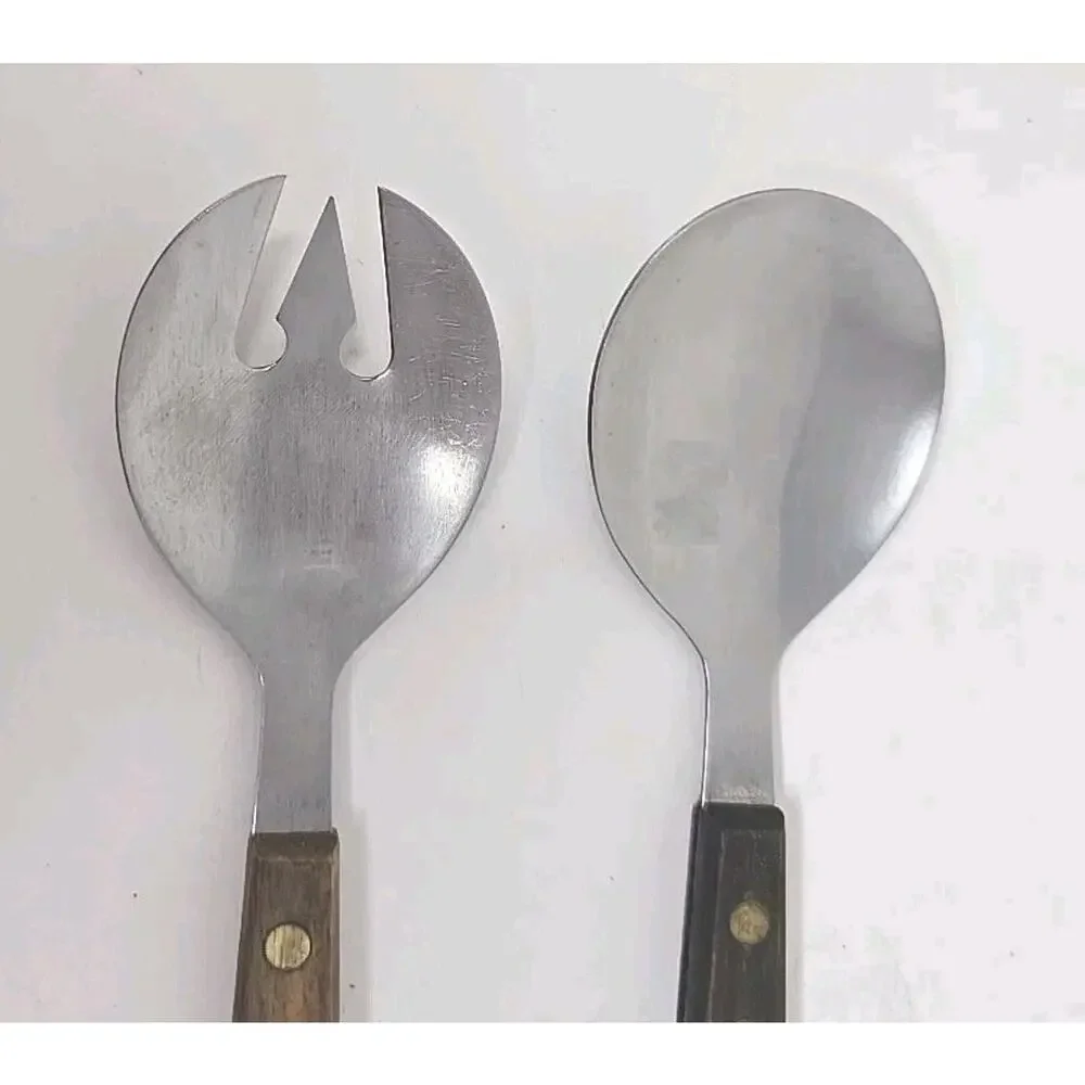 Vtg MCM Danish‎ Style Teak Wood Handle Salad Serving Utensils Arnart Japan U307